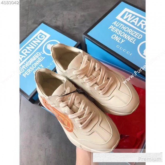 Gucci Rhyton Gucci Print Leather Sneakers 523609 White 2019(For Women and Men) (EM-9061246)