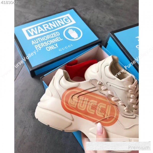 Gucci Rhyton Gucci Print Leather Sneakers 523609 White 2019(For Women and Men) (EM-9061246)