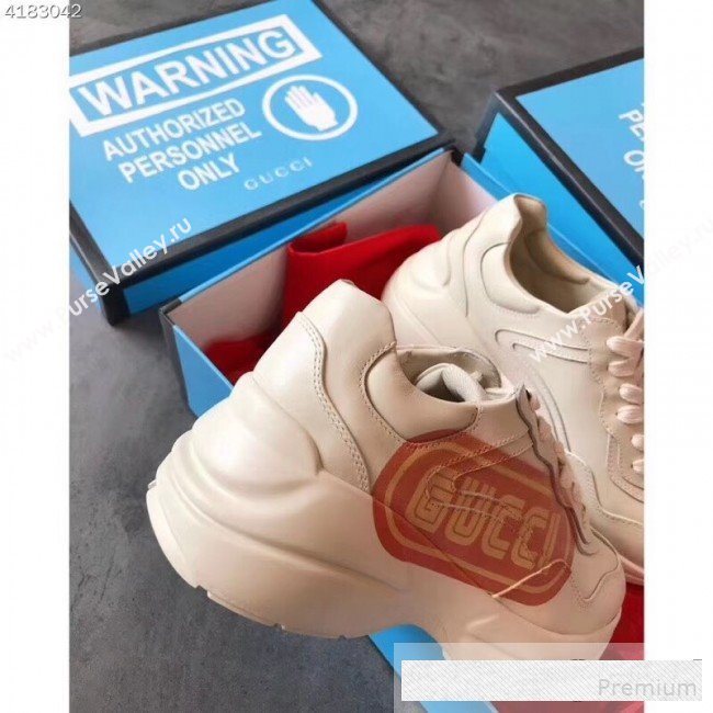 Gucci Rhyton Gucci Print Leather Sneakers 523609 White 2019(For Women and Men) (EM-9061246)