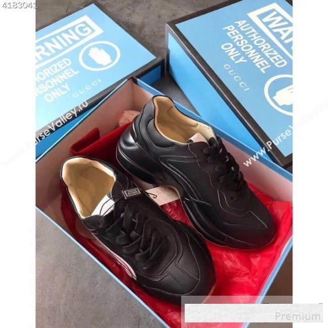 Gucci Rhyton Gucci Print Leather Sneakers 523609 Black 2019(For Women and Men) (EM-9061247)