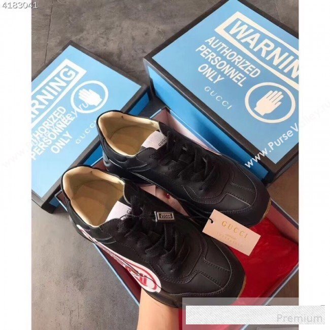 Gucci Rhyton Gucci Print Leather Sneakers 523609 Black 2019(For Women and Men) (EM-9061247)