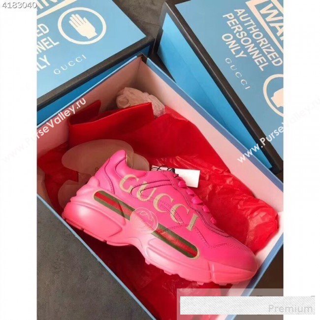 Gucci Rhyton Gucci Logo Leather Sneakers 528892 Pink 2019(For Women and Men) (EM-9061248)