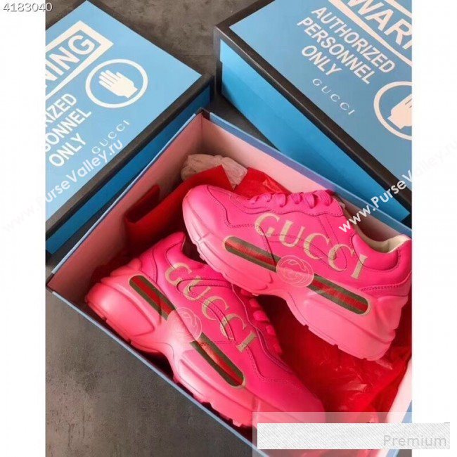 Gucci Rhyton Gucci Logo Leather Sneakers 528892 Pink 2019(For Women and Men) (EM-9061248)