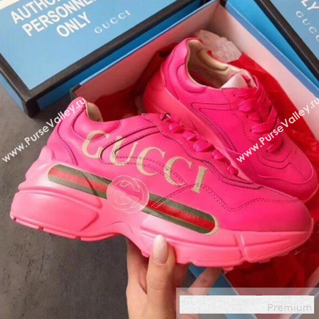 Gucci Rhyton Gucci Logo Leather Sneakers 528892 Pink 2019(For Women and Men) (EM-9061248)