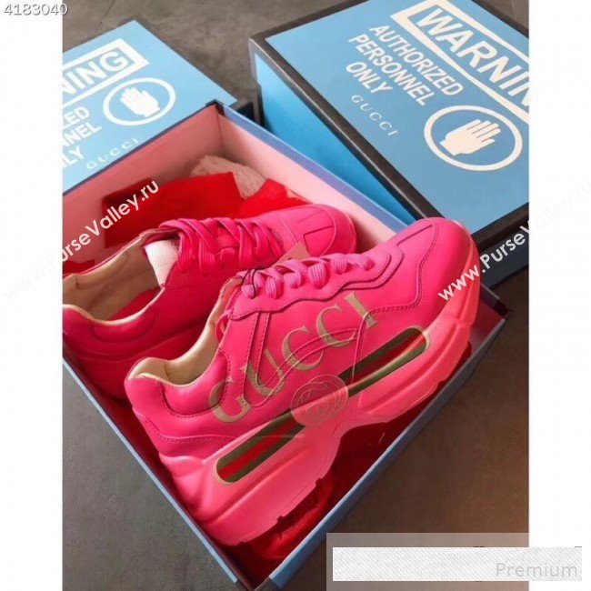 Gucci Rhyton Gucci Logo Leather Sneakers 528892 Pink 2019(For Women and Men) (EM-9061248)
