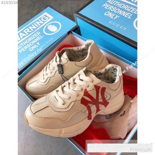 Gucci Rhyton Sneakers with NY Yankees™ Print 548638 White 2019(For Women and Men) (EM-9061251)