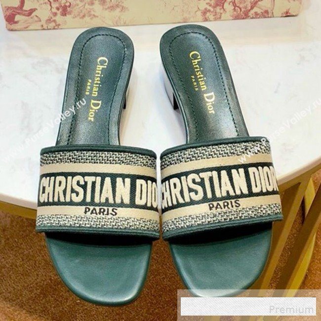 Dior Dway Embroidered Cotton Heel Mule Slide Sandals Green 2019 (SIYA-9061255)