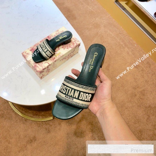 Dior Dway Embroidered Cotton Heel Mule Slide Sandals Green 2019 (SIYA-9061255)