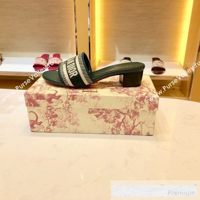 Dior Dway Embroidered Cotton Heel Mule Slide Sandals Green 2019 (SIYA-9061255)