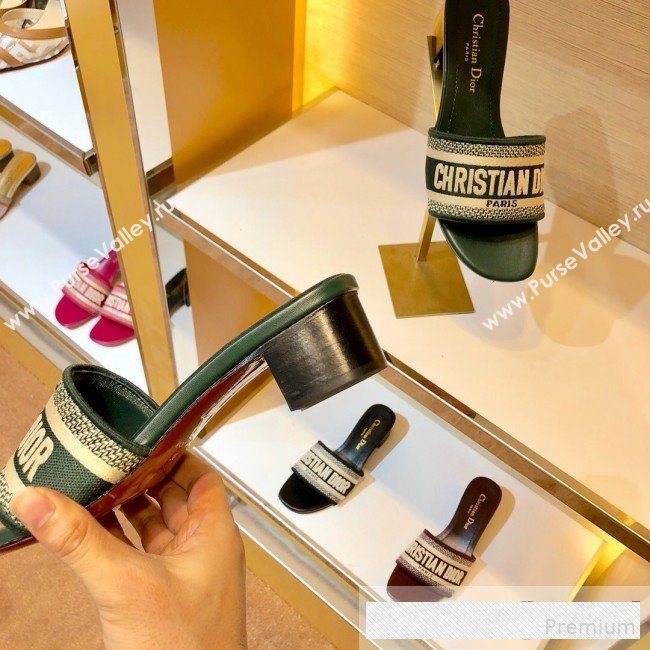 Dior Dway Embroidered Cotton Heel Mule Slide Sandals Green 2019 (SIYA-9061255)