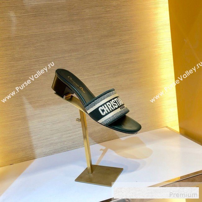 Dior Dway Embroidered Cotton Heel Mule Slide Sandals Green 2019 (SIYA-9061255)
