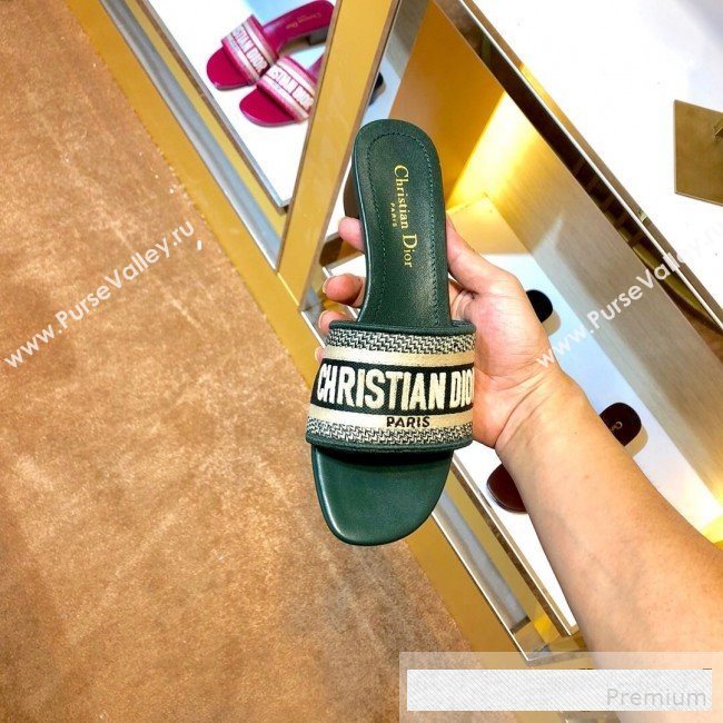 Dior Dway Embroidered Cotton Heel Mule Slide Sandals Green 2019 (SIYA-9061255)