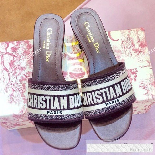 Dior Dway Embroidered Cotton Heel Mule Slide Sandals Burgundy 2019 (SIYA-9061256)