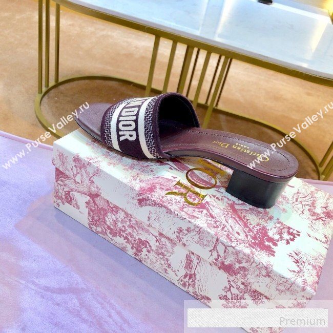 Dior Dway Embroidered Cotton Heel Mule Slide Sandals Burgundy 2019 (SIYA-9061256)