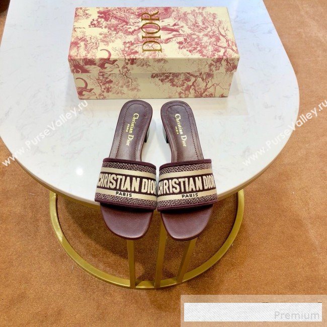 Dior Dway Embroidered Cotton Heel Mule Slide Sandals Burgundy 2019 (SIYA-9061256)