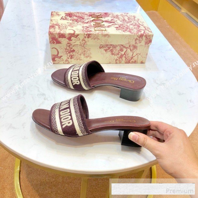 Dior Dway Embroidered Cotton Heel Mule Slide Sandals Burgundy 2019 (SIYA-9061256)