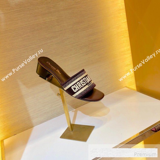 Dior Dway Embroidered Cotton Heel Mule Slide Sandals Burgundy 2019 (SIYA-9061256)