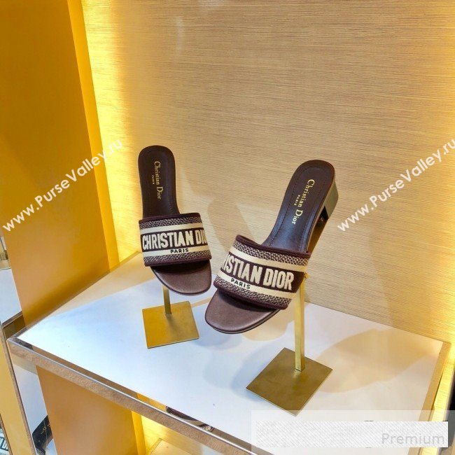 Dior Dway Embroidered Cotton Heel Mule Slide Sandals Burgundy 2019 (SIYA-9061256)