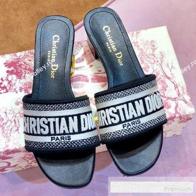 Dior Dway Embroidered Cotton Heel Mule Slide Sandals Black 2019 (SIYA-9061257)