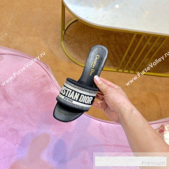 Dior Dway Embroidered Cotton Heel Mule Slide Sandals Black 2019 (SIYA-9061257)
