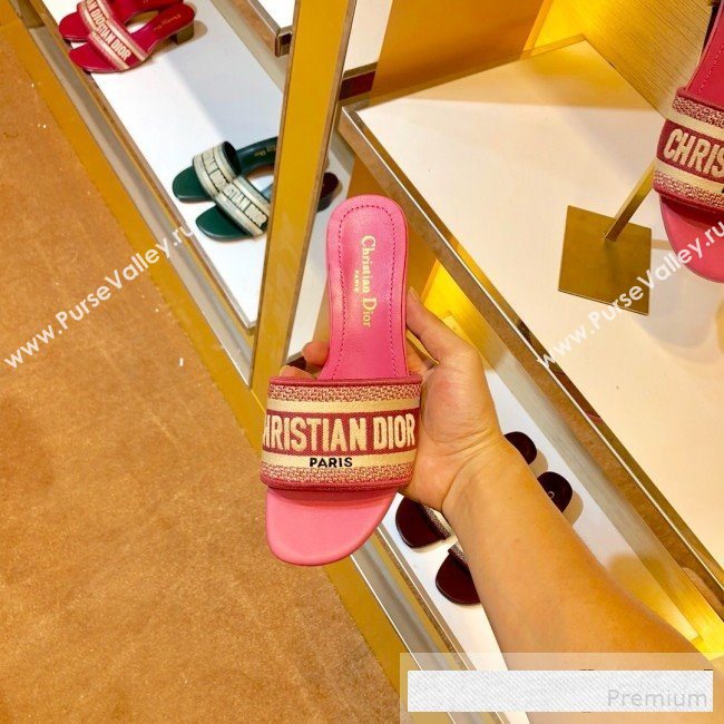 Dior Dway Embroidered Cotton Heel Mule Slide Sandals Pink 2019 (SIYA-9061258)