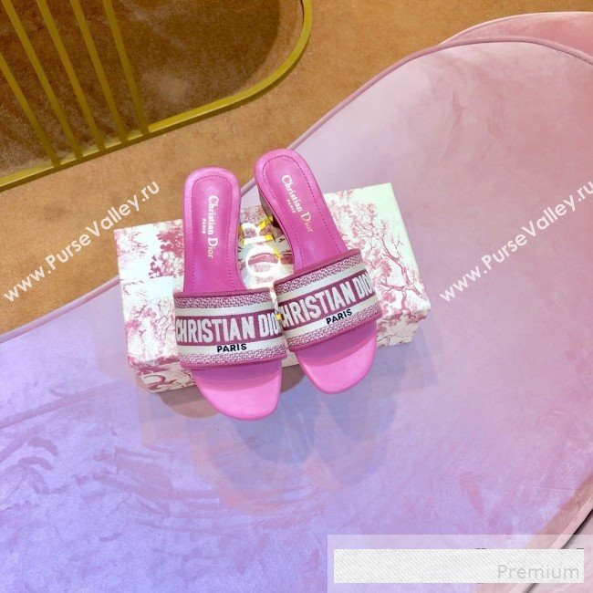 Dior Dway Embroidered Cotton Heel Mule Slide Sandals Pink 2019 (SIYA-9061258)