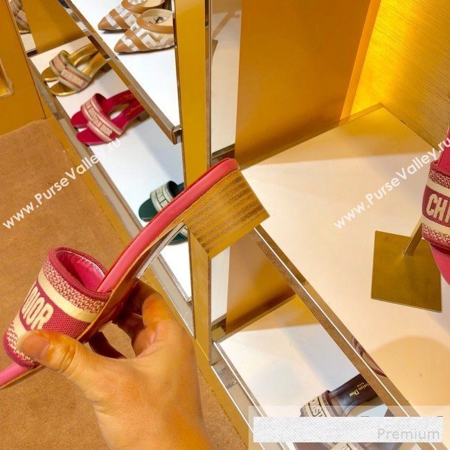 Dior Dway Embroidered Cotton Heel Mule Slide Sandals Pink 2019 (SIYA-9061258)