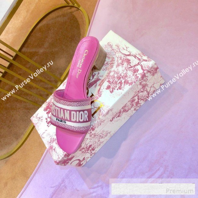 Dior Dway Embroidered Cotton Heel Mule Slide Sandals Pink 2019 (SIYA-9061258)
