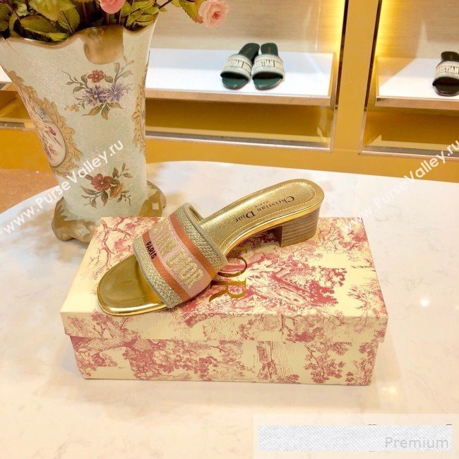 Dior Dway Embroidered Cotton Heel Mule Slide Sandals Gold 2019 (SIYA-9061259)