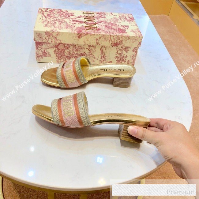Dior Dway Embroidered Cotton Heel Mule Slide Sandals Gold 2019 (SIYA-9061259)