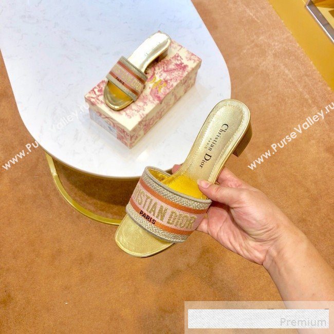 Dior Dway Embroidered Cotton Heel Mule Slide Sandals Gold 2019 (SIYA-9061259)
