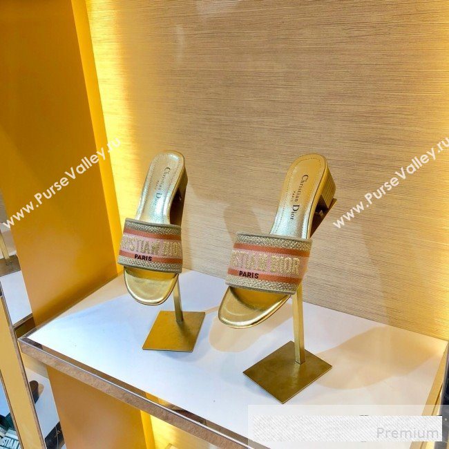 Dior Dway Embroidered Cotton Heel Mule Slide Sandals Gold 2019 (SIYA-9061259)