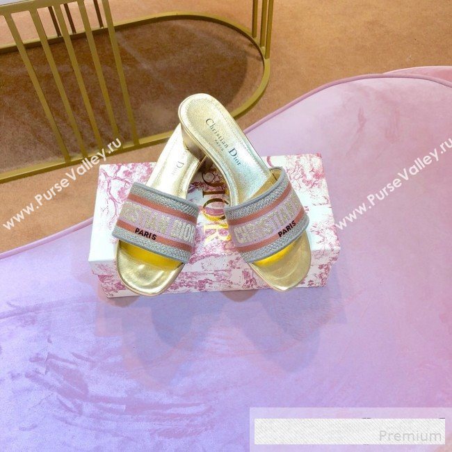 Dior Dway Embroidered Cotton Heel Mule Slide Sandals Gold 2019 (SIYA-9061259)