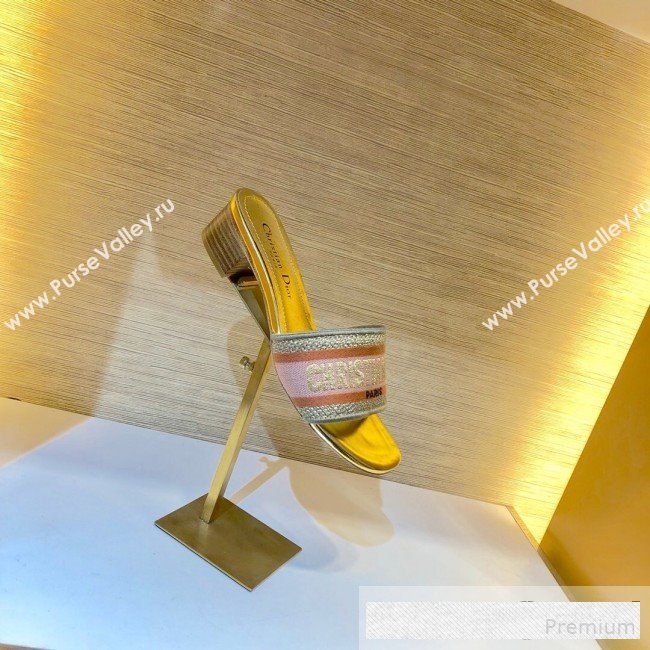 Dior Dway Embroidered Cotton Heel Mule Slide Sandals Gold 2019 (SIYA-9061259)