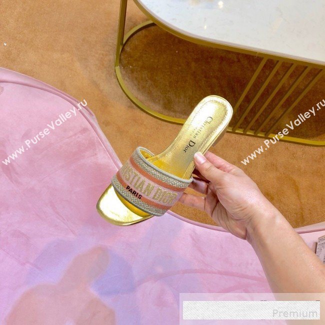 Dior Dway Embroidered Cotton Heel Mule Slide Sandals Gold 2019 (SIYA-9061259)