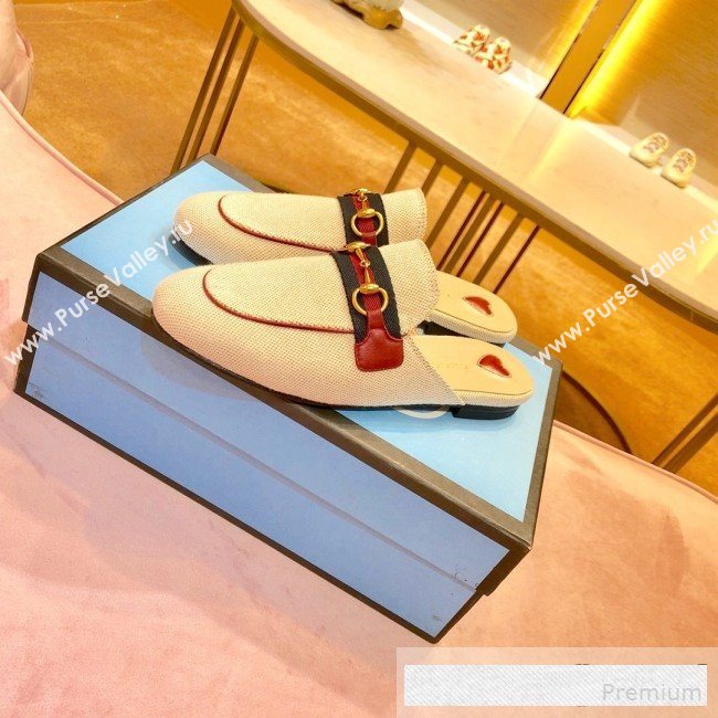 Gucci Princetown Canvas Slipper Mules 577264 Beige/Red 2019 (SIYA-9061261)