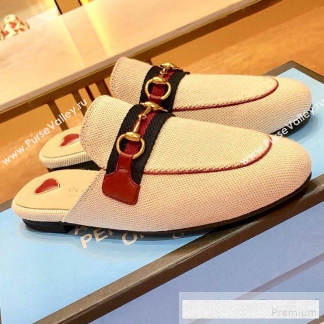 Gucci Princetown Canvas Slipper Mules 577264 Beige/Red 2019 (SIYA-9061261)