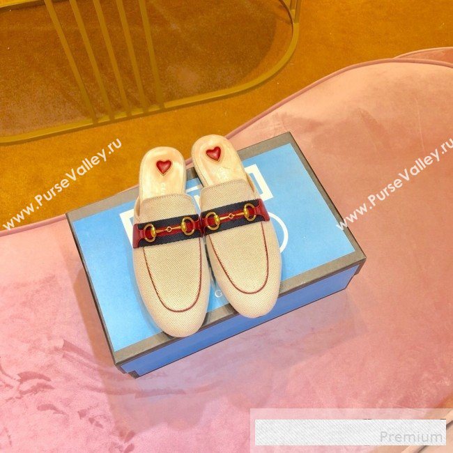 Gucci Princetown Canvas Slipper Mules 577264 Beige/Red 2019 (SIYA-9061261)