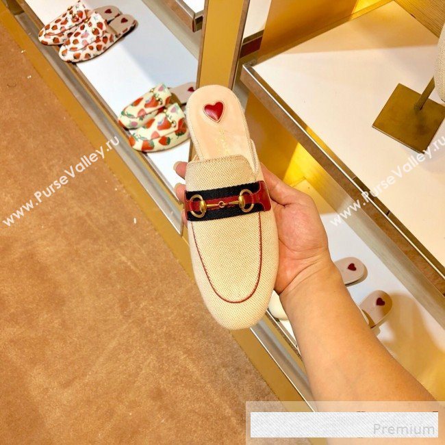 Gucci Princetown Canvas Slipper Mules 577264 Beige/Red 2019 (SIYA-9061261)