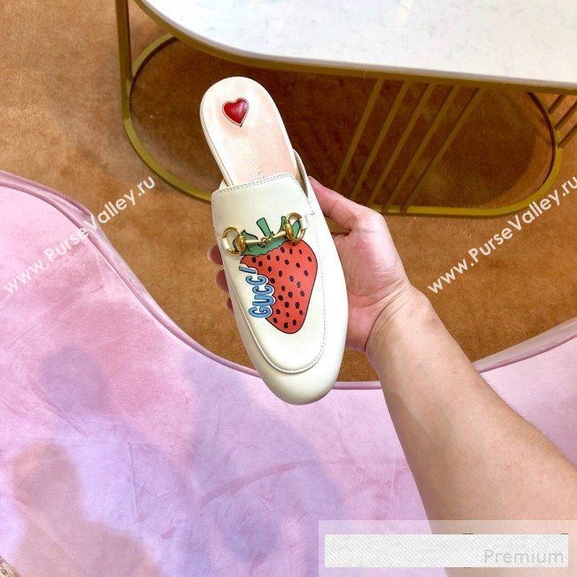 Gucci Princetown Single Bitten Strawberry Canvas Slipper Mules 2019 (SIYA-9061264)