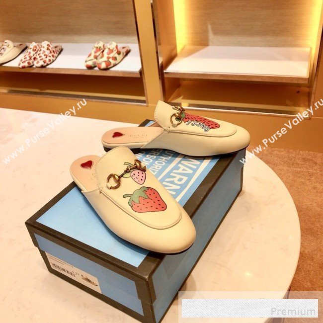 Gucci Princetown Single Bitten Strawberry Canvas Slipper Mules 2019 (SIYA-9061264)