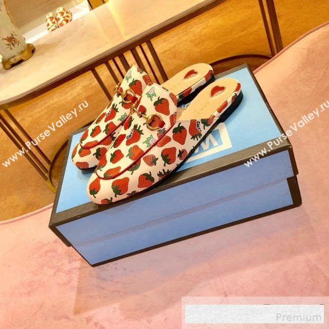 Gucci Princetown Strawberry Print Canvas Slipper Mules 2019 (SIYA-9061265)