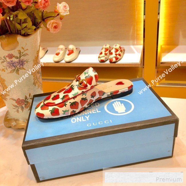 Gucci Princetown Strawberry Print Canvas Slipper Mules 2019 (SIYA-9061265)