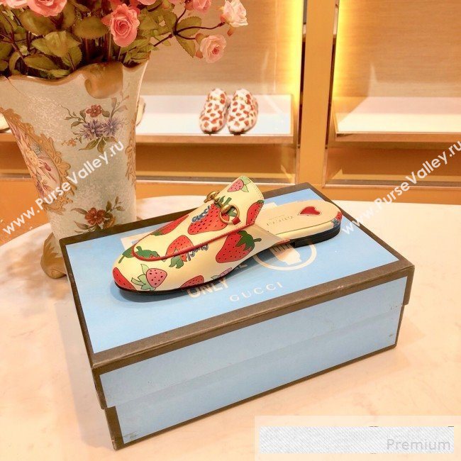 Gucci Princetown Bitten Strawberries Canvas Slipper Mules 2019 (SIYA-9061266)