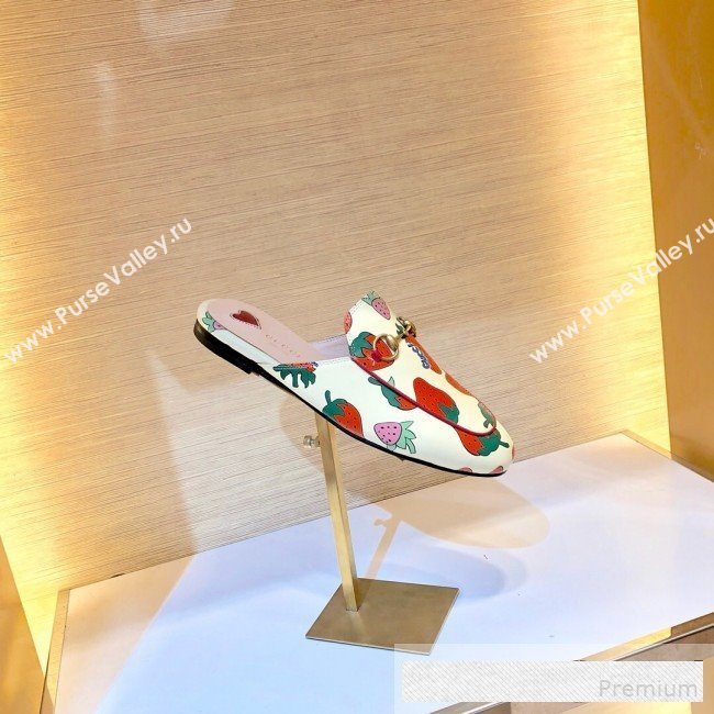 Gucci Princetown Bitten Strawberries Canvas Slipper Mules 2019 (SIYA-9061266)