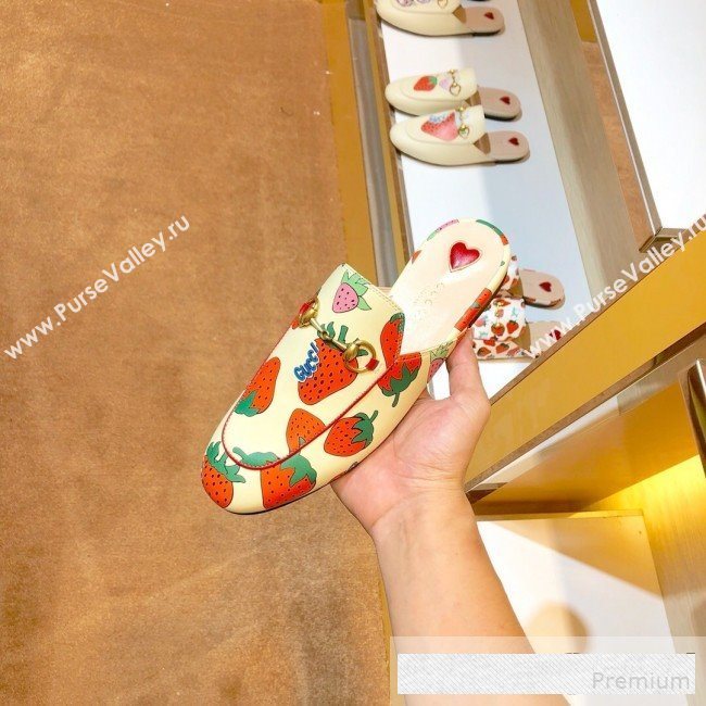 Gucci Princetown Bitten Strawberries Canvas Slipper Mules 2019 (SIYA-9061266)