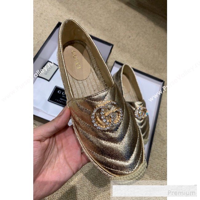 Gucci Chevron Lambskin Espadrille with Double Crystal G Light Gold 2019 (HANB-9061267)