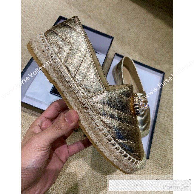 Gucci Chevron Lambskin Espadrille with Double Crystal G Light Gold 2019 (HANB-9061267)