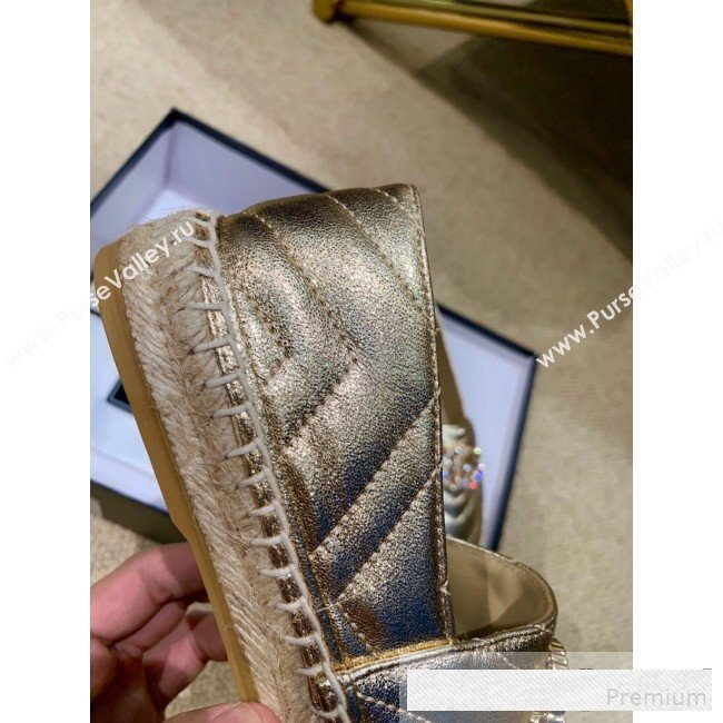 Gucci Chevron Lambskin Espadrille with Double Crystal G Light Gold 2019 (HANB-9061267)