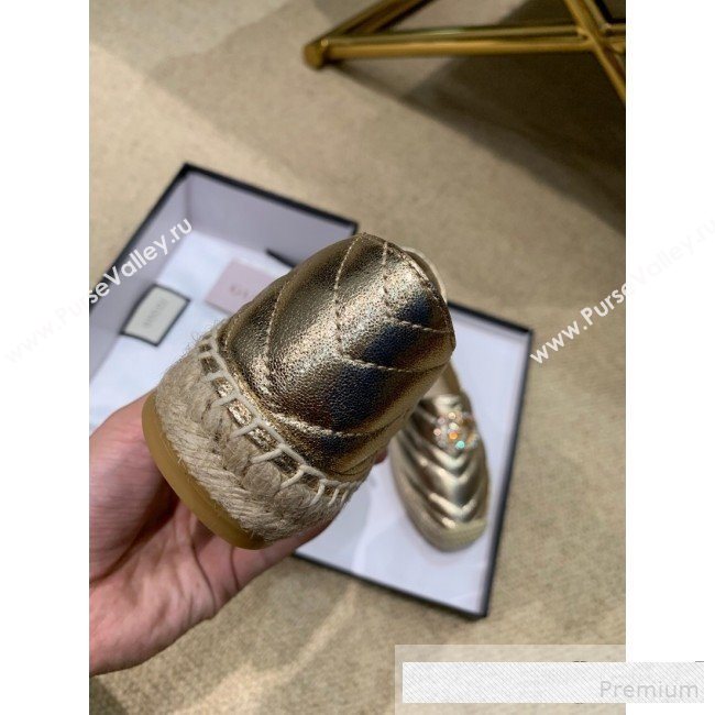 Gucci Chevron Lambskin Espadrille with Double Crystal G Light Gold 2019 (HANB-9061267)